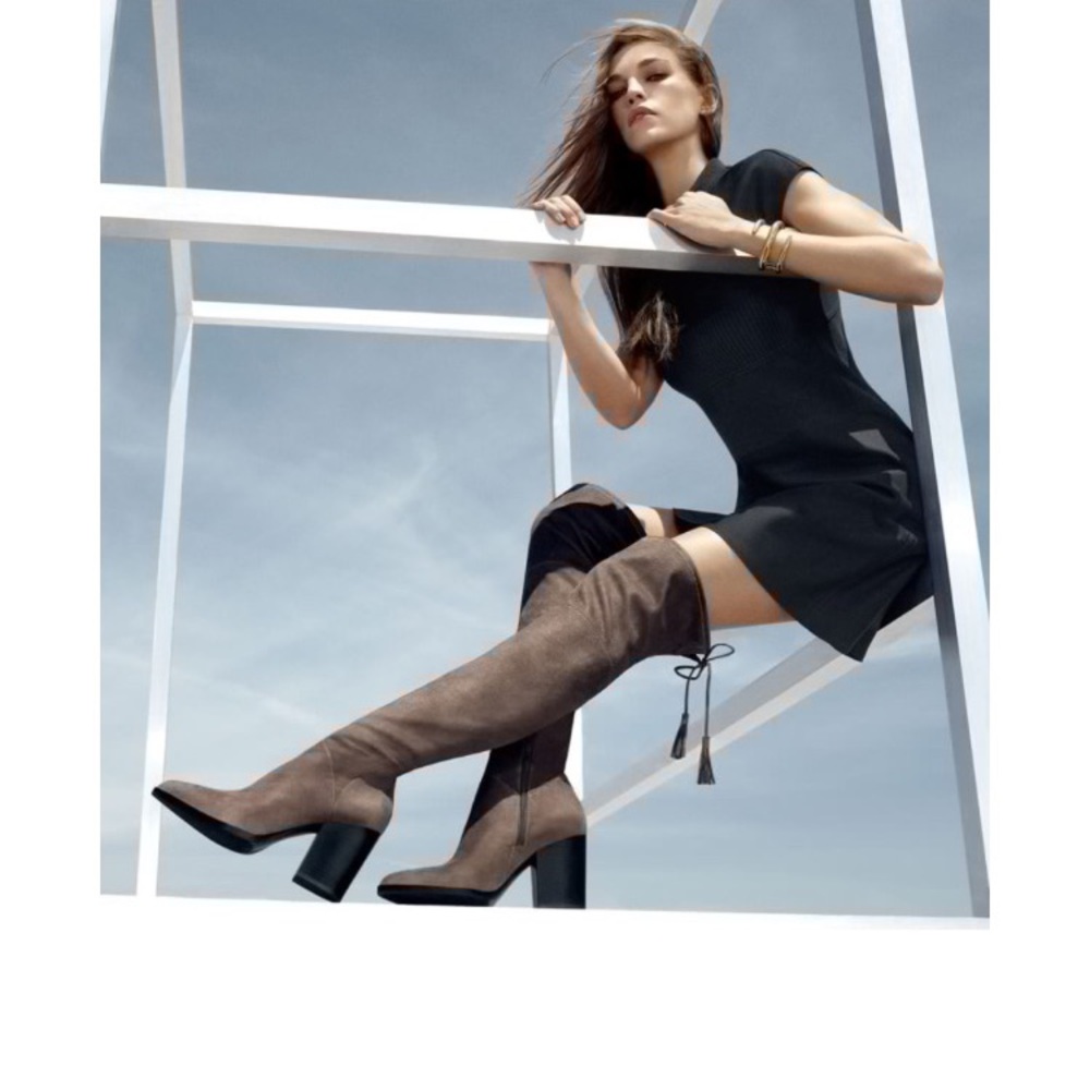 Marc Fisher Taupe Over-the-Knee Suede Boots with Back Tie